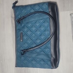 Keepwe Shoulder Laptop Travel Bag Teal Nylon Quilted with Black Dual Handle